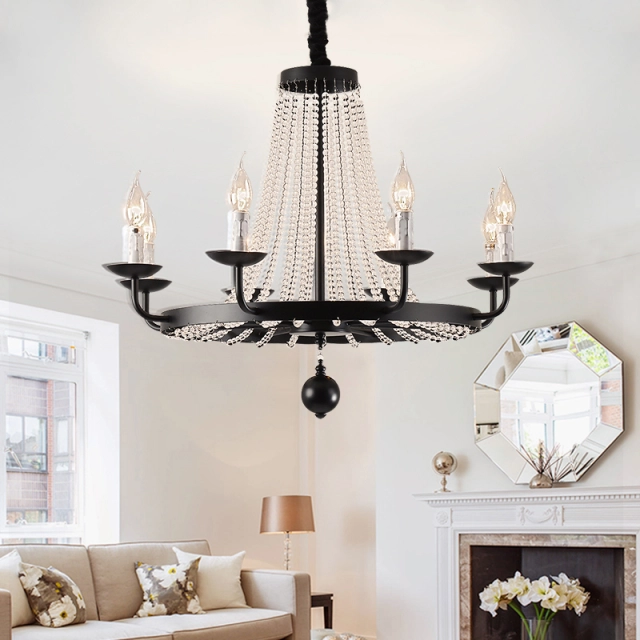 Modern 8/10 Lights Clear Crystal Candle Chandelier in Black for Foyer Dining Room Restaurant Lighting