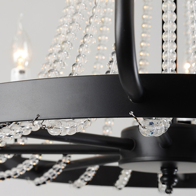 Modern 8/10 Lights Clear Crystal Candle Chandelier in Black for Foyer Dining Room Restaurant Lighting