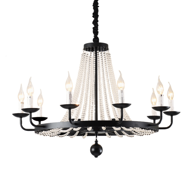Modern 8/10 Lights Clear Crystal Candle Chandelier in Black for Foyer Dining Room Restaurant Lighting