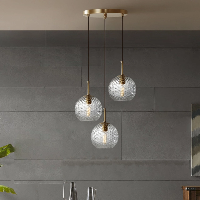 Modern Style 3/5 Light Hanging Pendant Light with Hammer Glass Shade