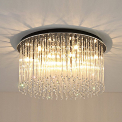 Modern Luxury 8/10 Light Crystal Round Flush Mount Ceiling Light with Glass Strips for Restaurant Bedroom Living Room Ballroom