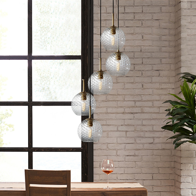 Modern Style 3/5 Light Hanging Pendant Light with Hammer Glass Shade