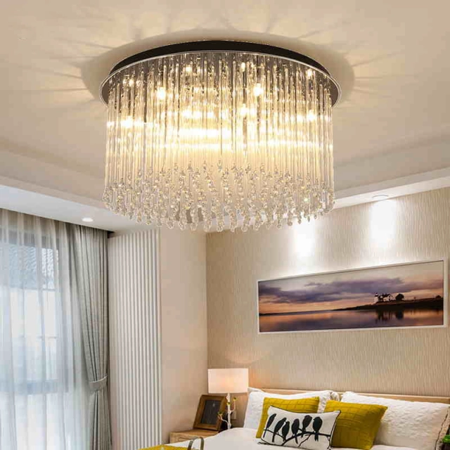 Modern Luxury 8/10 Light Crystal Round Flush Mount Ceiling Light with Glass Strips for Restaurant Bedroom Living Room Ballroom