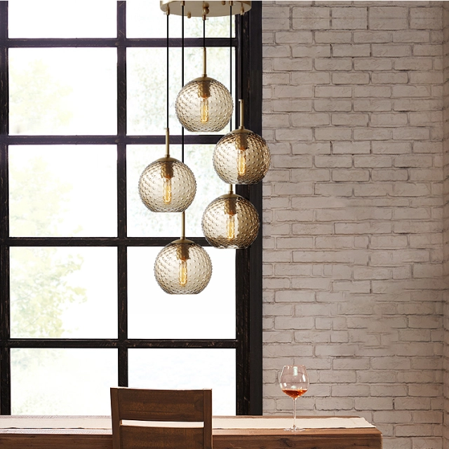 Modern Style 3/5 Light Hanging Pendant Light with Hammer Glass Shade