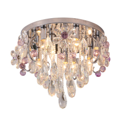 Modern and Elegant 18.9"W Clear and Pink Crystal Flush Mount Ceiling Lamp for Bedroom