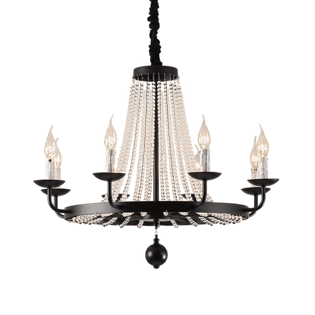 Modern 8/10 Lights Clear Crystal Candle Chandelier in Black for Foyer Dining Room Restaurant Lighting