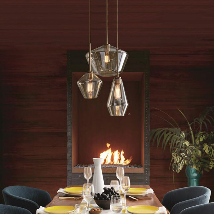 Modern Glass Globe Pendant Light Geometric Glass Shade Brass Hanging Lamp for Bar Kitchen Island Restaurant Lighting