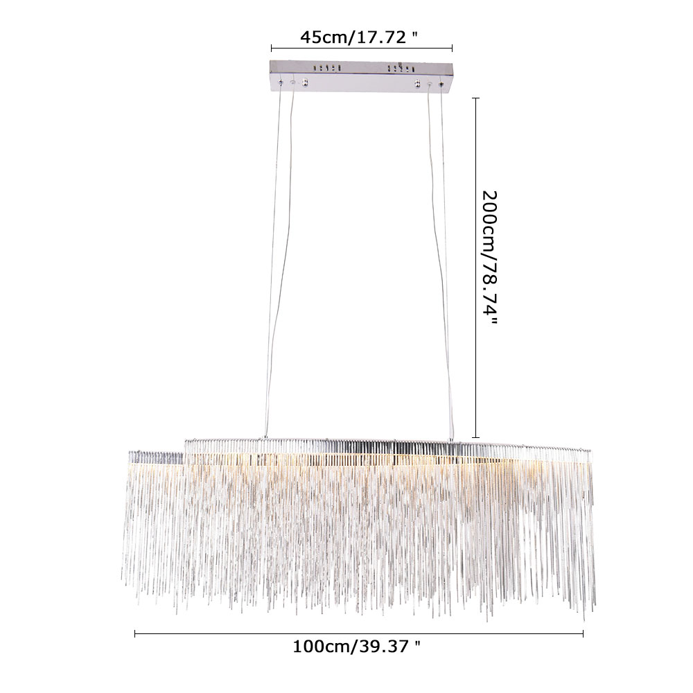 Modern Style 39"W Linear Chain Chandelier in Chrome/Rose Gold for Kitchen Island Dining Table Lighting