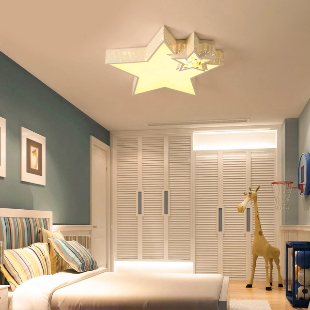 Modern Style Stars Flush Mount Ceiling Lamp in White for Baby Nursery Room