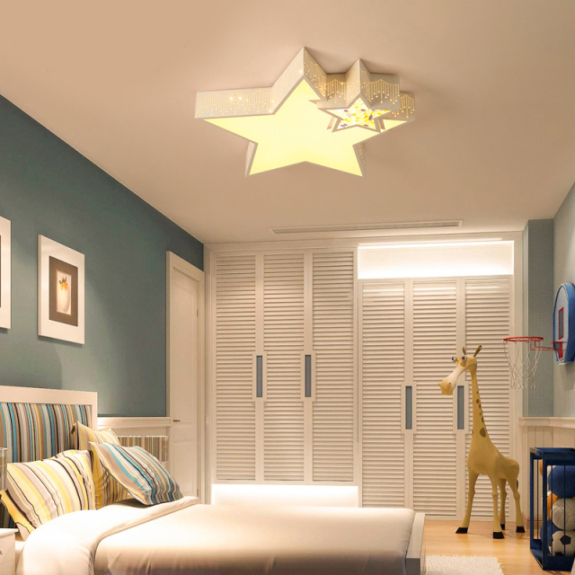 Modern Style Stars Flush Mount Ceiling Lamp in White for Baby Nursery Room