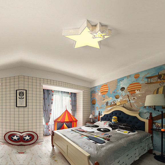 Modern Style Stars Flush Mount Ceiling Lamp in White for Baby Nursery Room