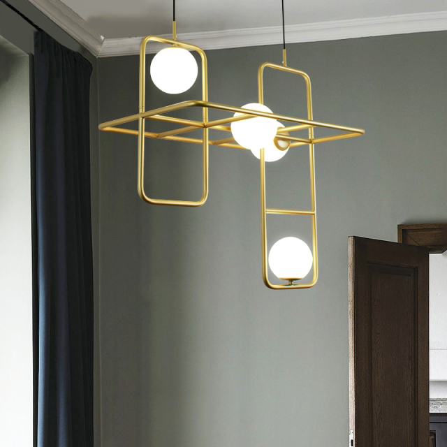 Mid Century Modern Rectangle Combination Suspension in Gold for Bar Restaurant and Showroom