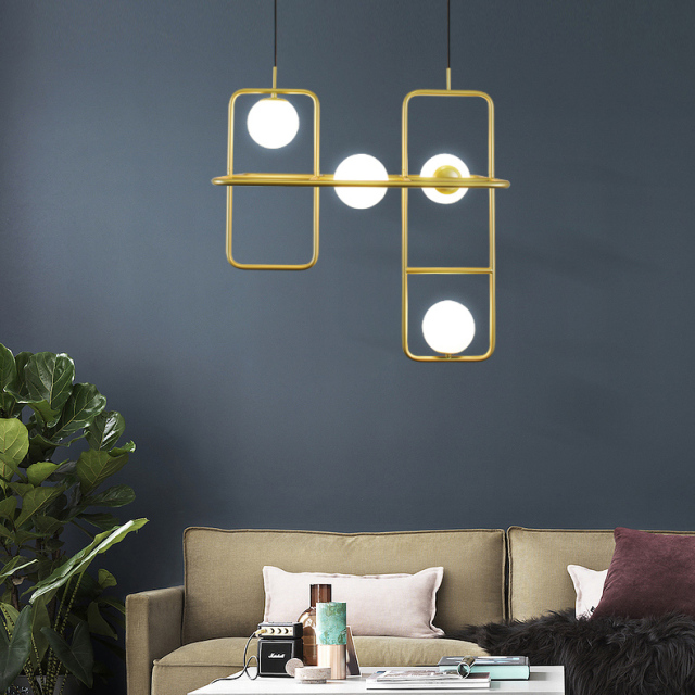 Mid Century Modern Rectangle Combination Suspension in Gold for Bar Restaurant and Showroom