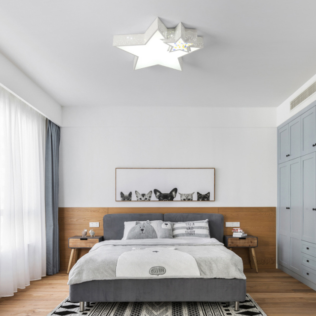 Modern Style Stars Flush Mount Ceiling Lamp in White for Baby Nursery Room