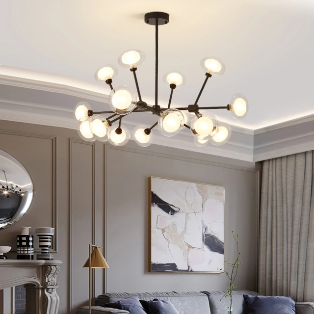 12 Light 33'' Wide Large Modern Sputnik Chandelier with Hand-blown Glass Shade in Brass