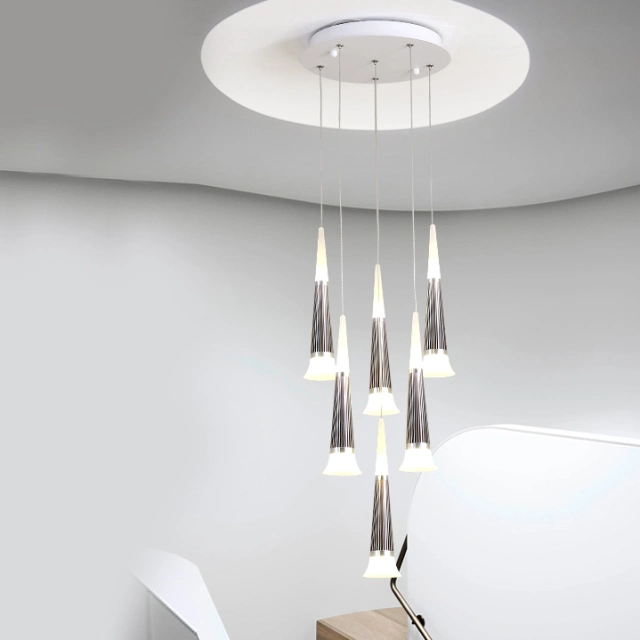 Modern Style Multi-light Starwell LED Hanging Pendant for High Ceiling Foyer Staircase and Restaurant