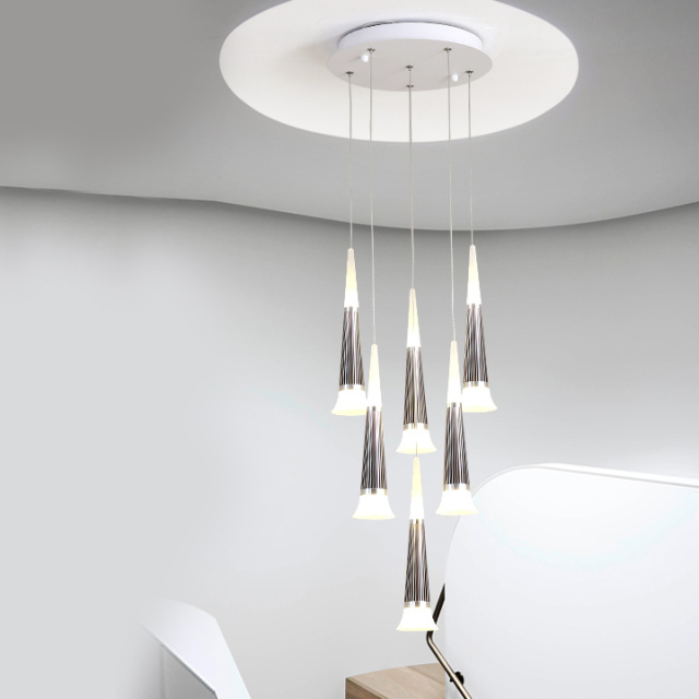 Modern Style Multi-light Starwell LED Hanging Pendant for High Ceiling Foyer Staircase and Restaurant