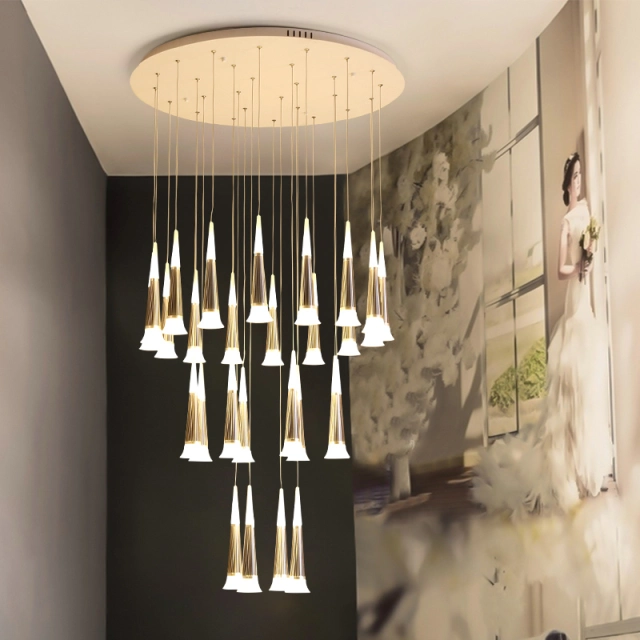 Modern Style Multi-light Starwell LED Hanging Pendant for High Ceiling Foyer Staircase and Restaurant