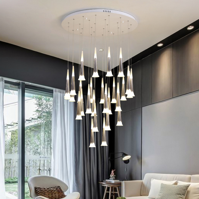 Modern Style Multi-light Starwell LED Hanging Pendant for High Ceiling Foyer Staircase and Restaurant