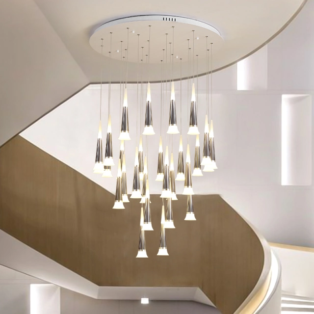 Modern Style Multi-light Starwell LED Hanging Pendant for High Ceiling Foyer Staircase and Restaurant