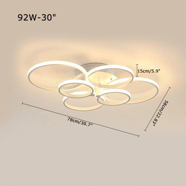 LED Modern Lighting 4-Ring 6-Ring 8-Ring Semi Flush Mount for Kitchen Living Room Dining Room