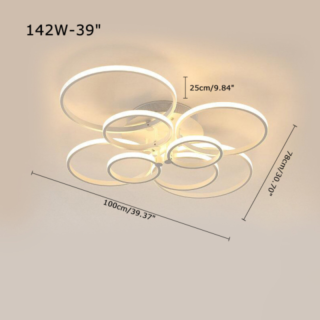 LED Modern Lighting 4-Ring 6-Ring 8-Ring Semi Flush Mount for Kitchen Living Room Dining Room