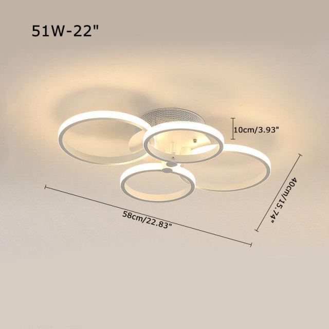 LED Modern Lighting 4-Ring 6-Ring 8-Ring Semi Flush Mount for Kitchen Living Room Dining Room