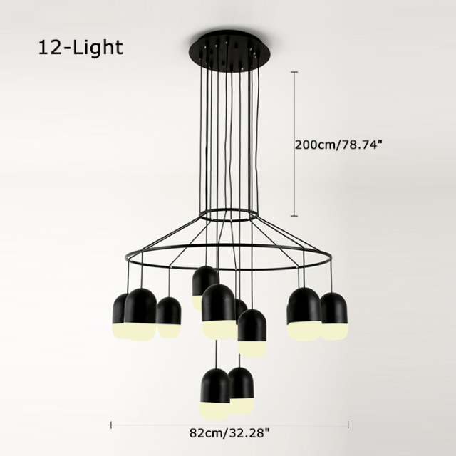 Modern Black 25 Lights Large LED Round Chandelier for Foyer Height Ceiling Staircase and Showroom