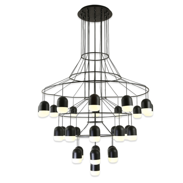 Modern Black 25 Lights Large LED Round Chandelier for Foyer Height Ceiling Staircase and Showroom