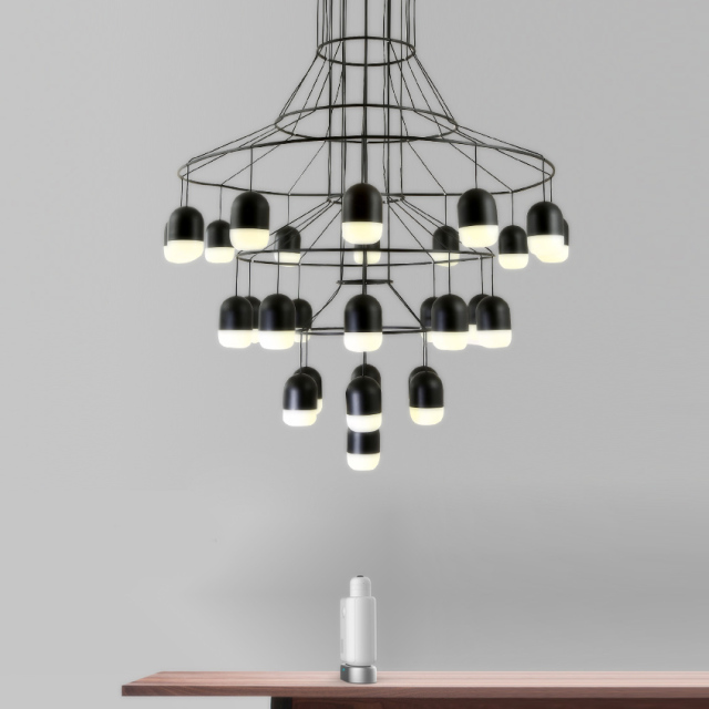 Modern Black 25 Lights Large LED Round Chandelier for Foyer Height Ceiling Staircase and Showroom