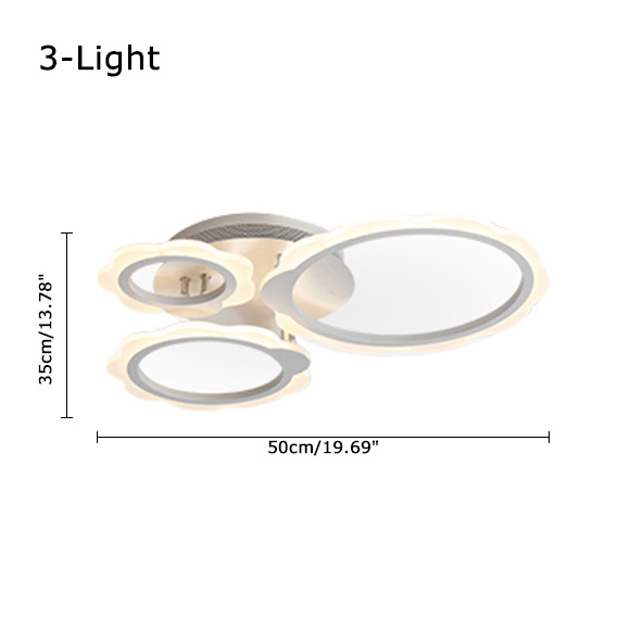 Modern LED Lighting Dimmable Circles Semi Flush Mount in White for Living Room Bedroom and Hallway