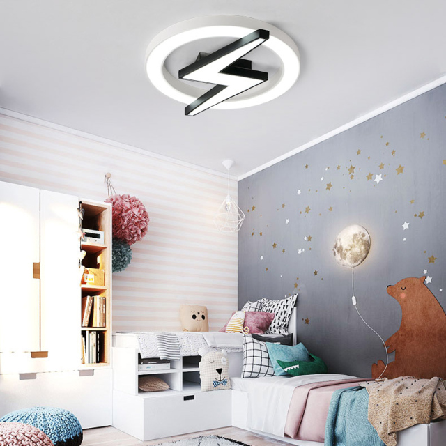 Modern Style Dimmable LED Lightning Shield Flush Mount Ceiling Light for Teen Boy's Room Kid's Room