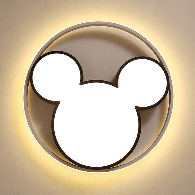 Modern Black Cool Kid Room Dimmable LED Mickey Ceiling Light for Baby Room Kid's Room