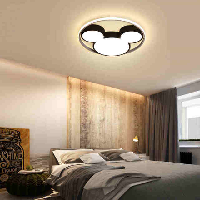Modern Black Cool Kid Room Dimmable LED Mickey Ceiling Light for Baby