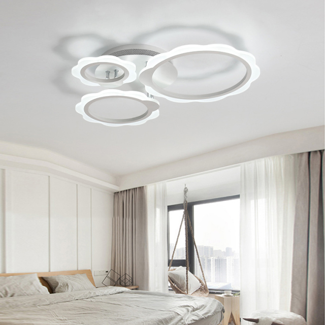 Modern LED Lighting Dimmable Circles Semi Flush Mount in White for Living Room Bedroom and Hallway