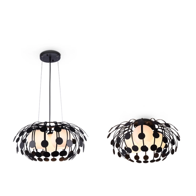 Contemporary Style Black Oval Pendant Semi Flush Mount Chandelier for Dining Room Bedroom