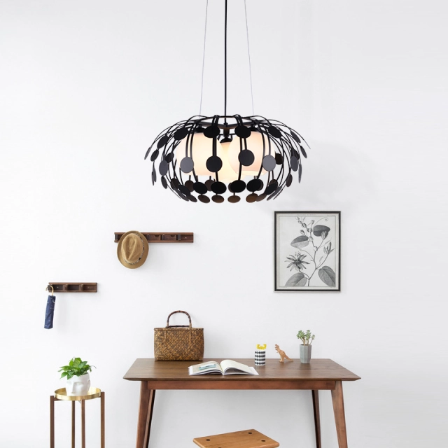 Contemporary Style Black Oval Pendant Semi Flush Mount Chandelier for Dining Room Bedroom