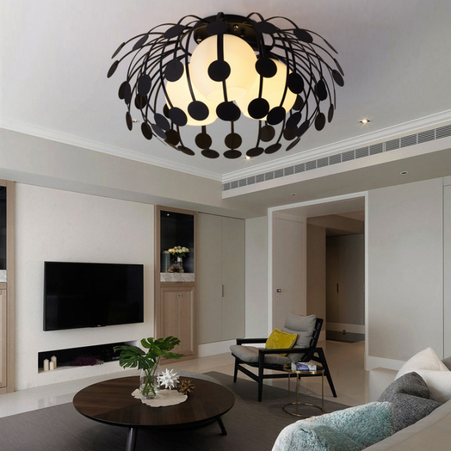 Contemporary Style Black Oval Pendant Semi Flush Mount Chandelier for Dining Room Bedroom