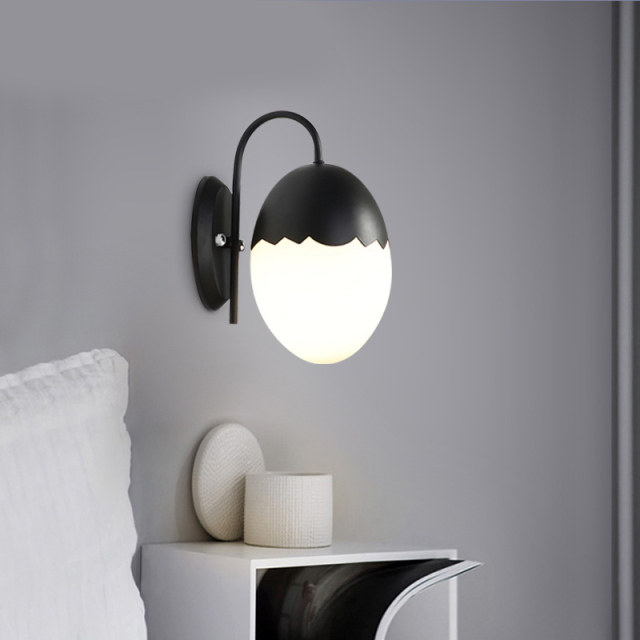 Modern Style 1 Light Oval Egg Wall Sconce in Black for Hallway Kid's Room and Restaurant