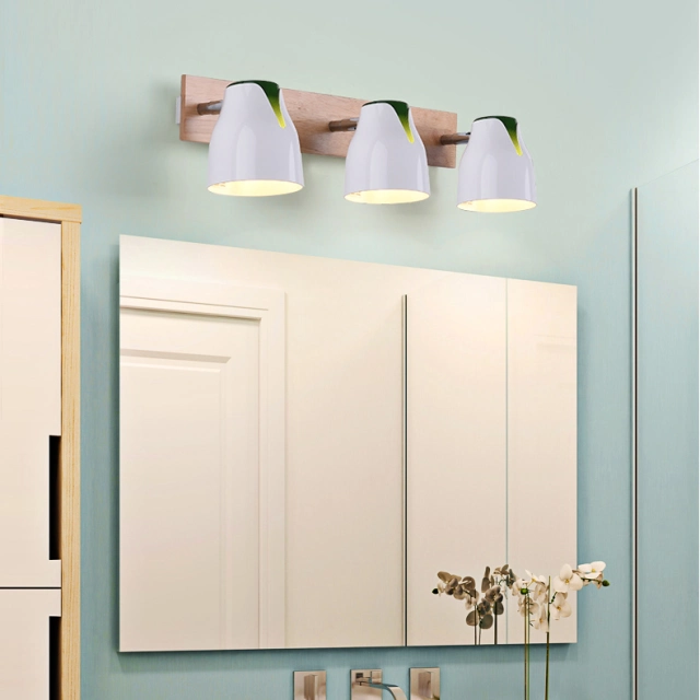 Modern Style Wooden 3 Light Wall Sconce Vanity Light for Bathroom Room