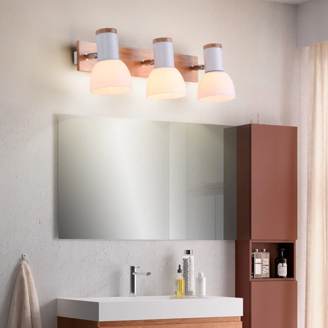 Modern Style Wooden 3 Light Wall Sconce Vanity Light for Bathroom Room