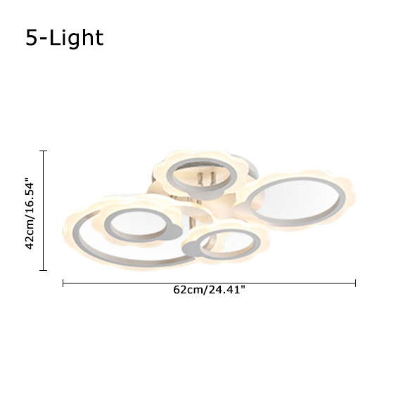 Modern LED Lighting Dimmable Circles Semi Flush Mount in White for Living Room Bedroom and Hallway