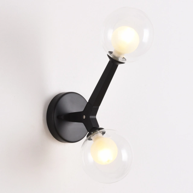 Modern Style 2 Light Sconce with Mouth Blown Clear Glass Globes for Living Room Hallway Lighting