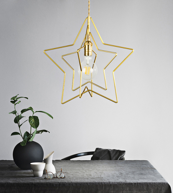 Modern Style 1 Light Brass Pentagram Pendant Light for Living Room Restaurant