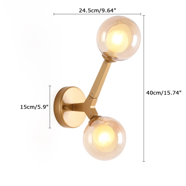 Modern Style 2 Light Sconce with Mouth Blown Clear Glass Globes for Living Room Hallway Lighting