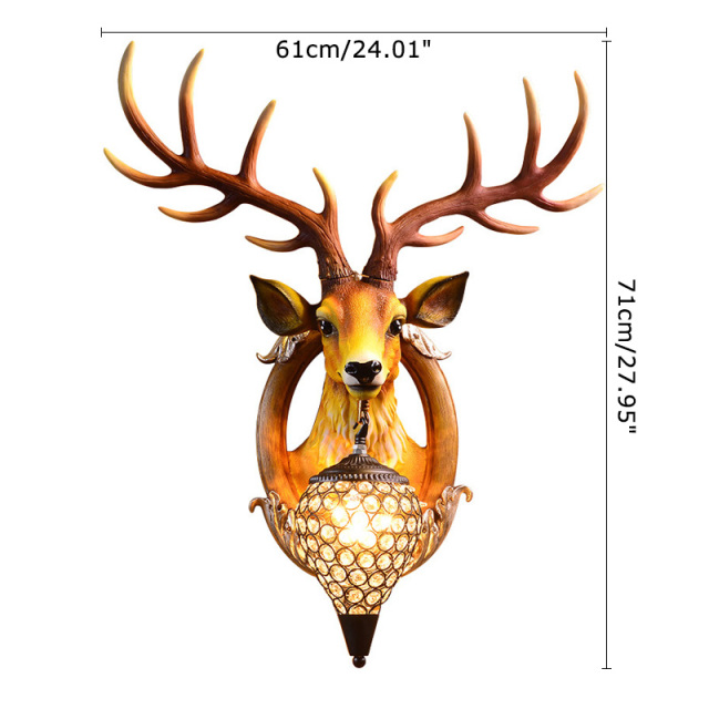Classic Vintage Industrial  Style 24'' H Deer Head Resin Wall Light with Glass Shade for Restaurant