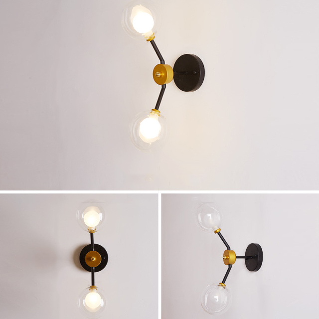 Modern Style 2 Light Wall Sconce with Clear Globe Glass Shade for Living Room Restaurant