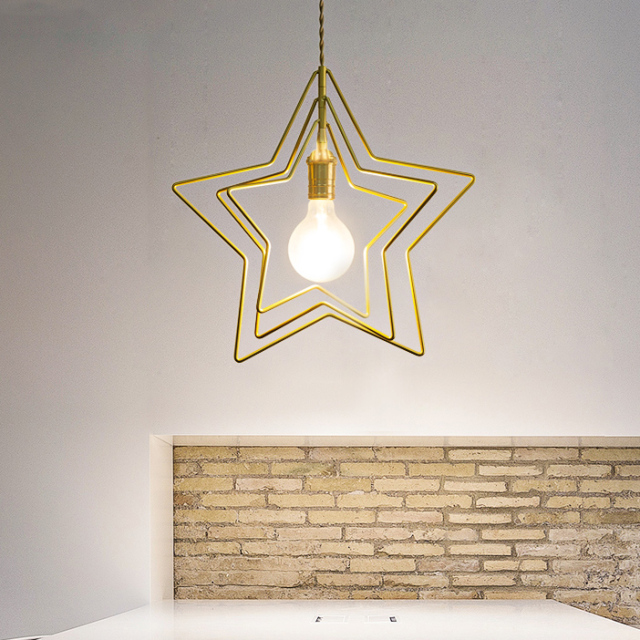 Modern Style 1 Light Brass Pentagram Pendant Light for Living Room Restaurant