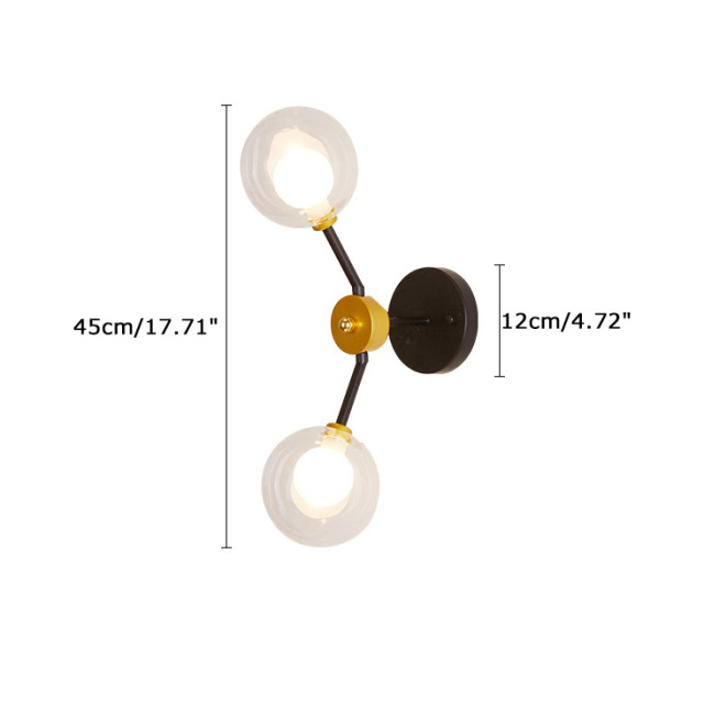 Modern Style 2 Light Wall Sconce with Clear Globe Glass Shade for Living Room Restaurant