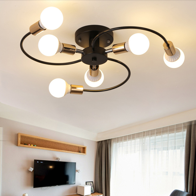 Modern Style 6 Light Semi Flush Ceiling Light for Living Room Bedroom